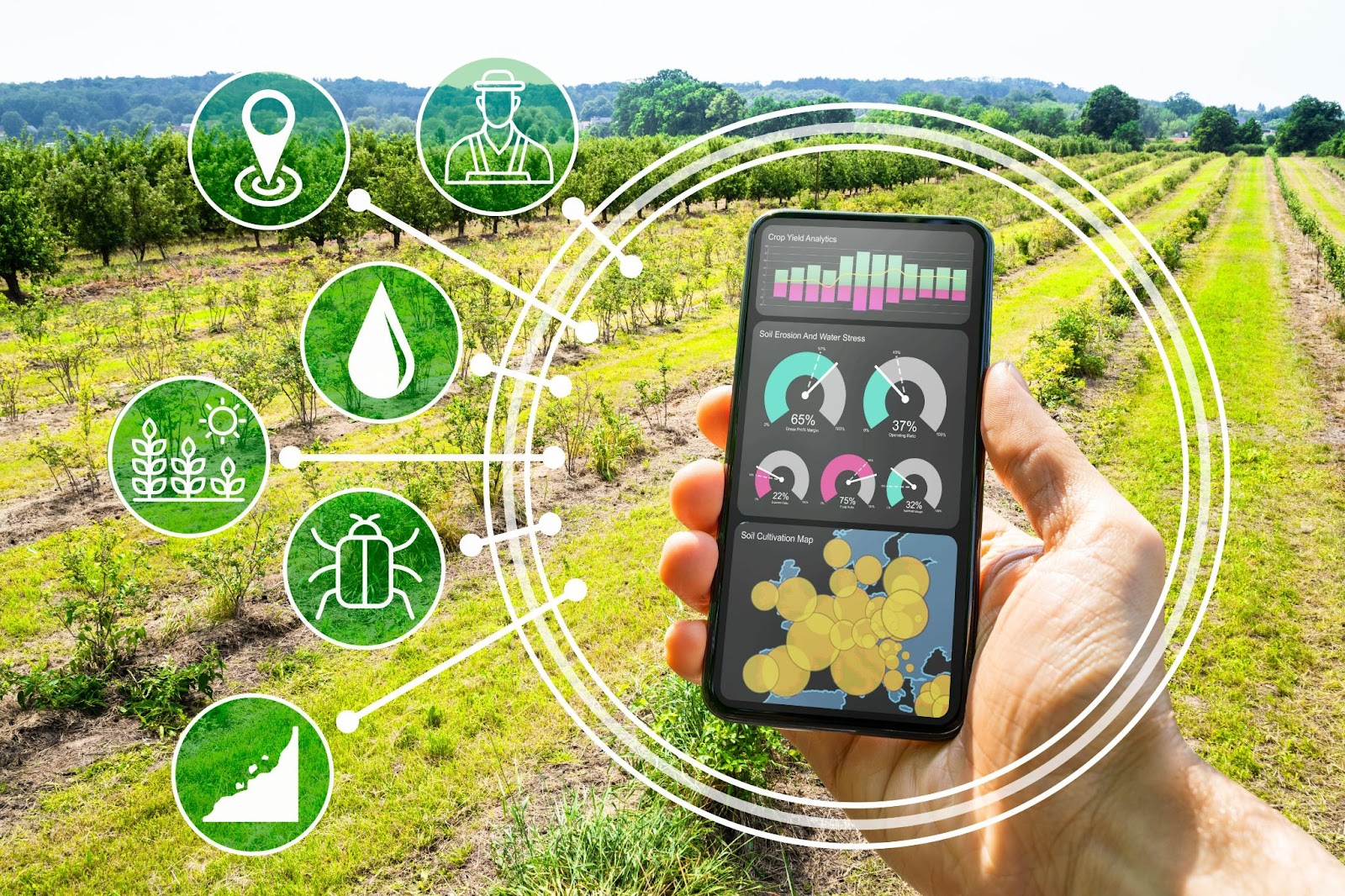 Technical dashboard showing raw soil parameter data in graphs and tables