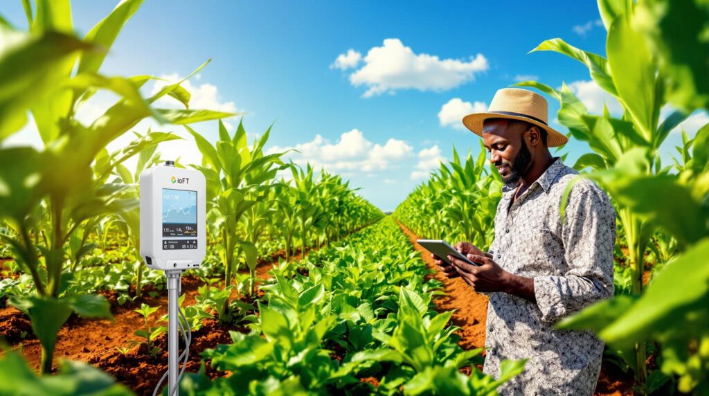 Soil with sensor installed showing detailed view of the probe in the ground